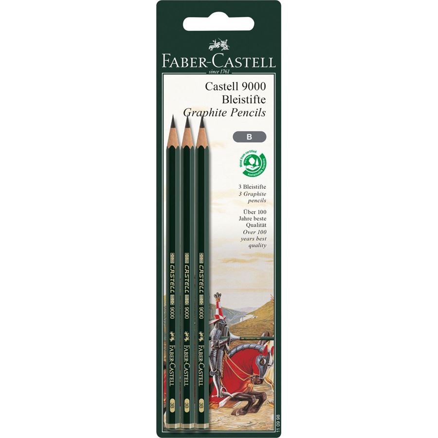 Faber-Castell - Castell 9000 Bleistift, B, 3er Set
