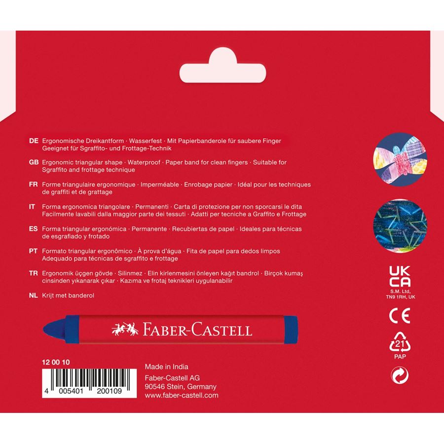 Faber-Castell - Wachsmalkreide Dreikant, 12er Kartonetui