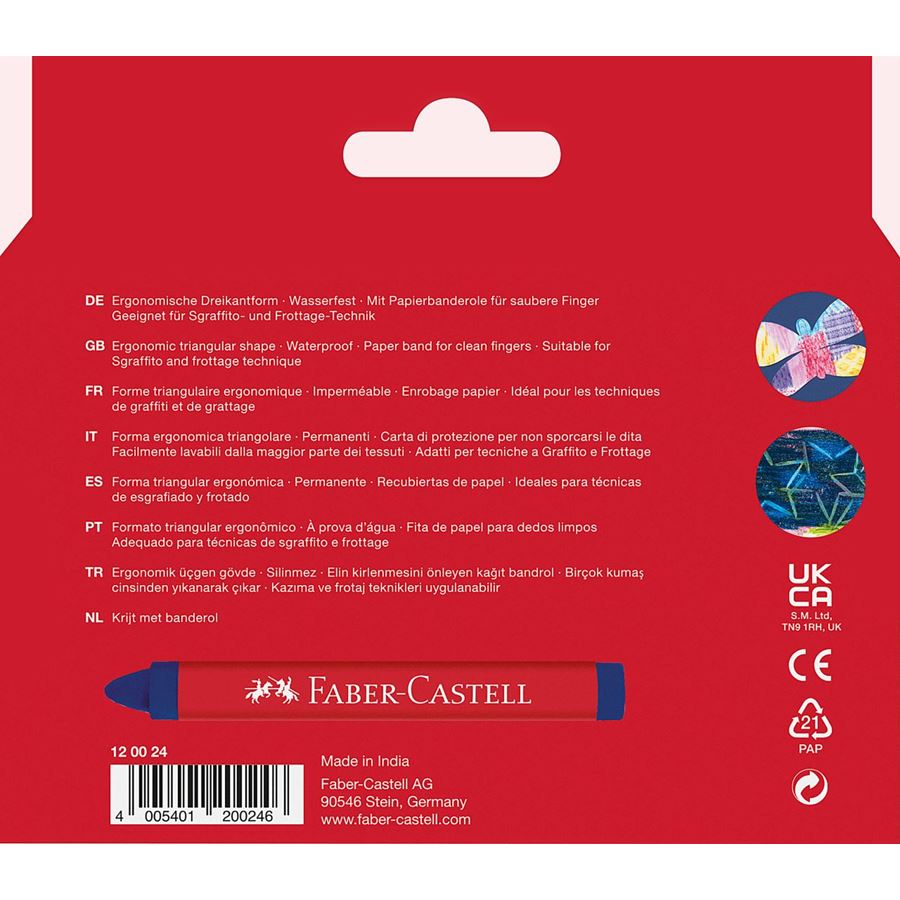 Faber-Castell - Wachsmalkreide Dreikant, 24er Kartonetui