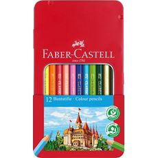 Faber-Castell - Boîte métal x12 crayons de couleur hexagonaux avec fenêtre