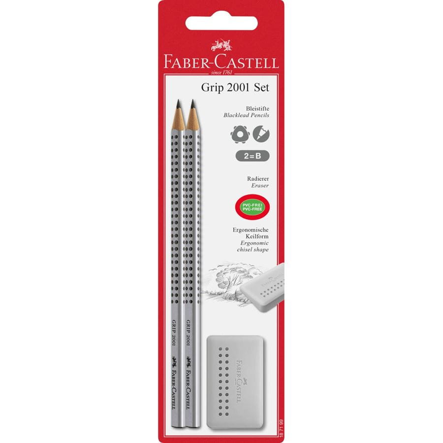 Faber-Castell - Bleistift Grip 2001 B 2x + Grip Edge grau