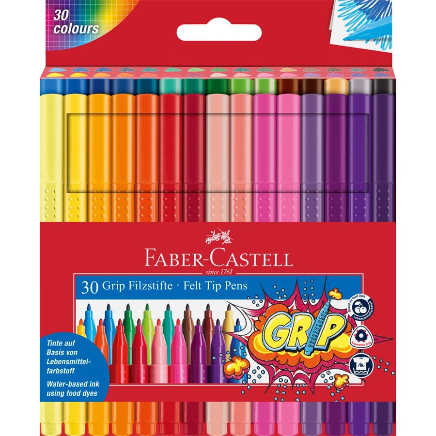 Faber-Castell - Pochette de 30 feutres Grip Colour Marker
