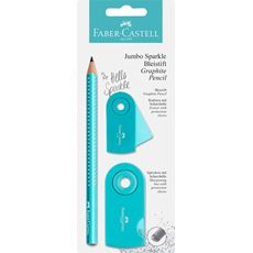 Faber-Castell - Jumbo Sparkle Bleistifte Schreibset, türkis, 3-teilig