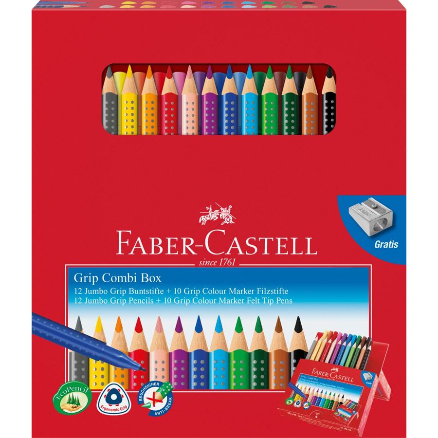 Faber-Castell - Jumbo Grip Buntstift und Grip Filzstift Malset, 23-teilig