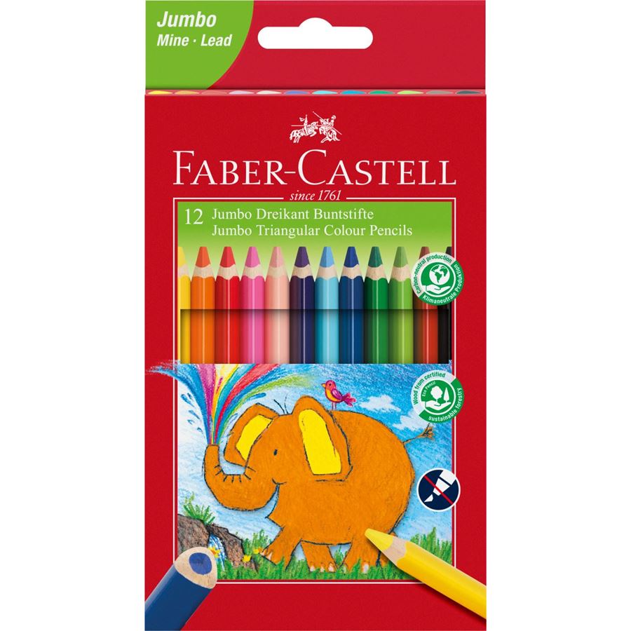 Faber-Castell - Crayon de couleur triangulaire Jumbo étui carton de 12 5.4mm