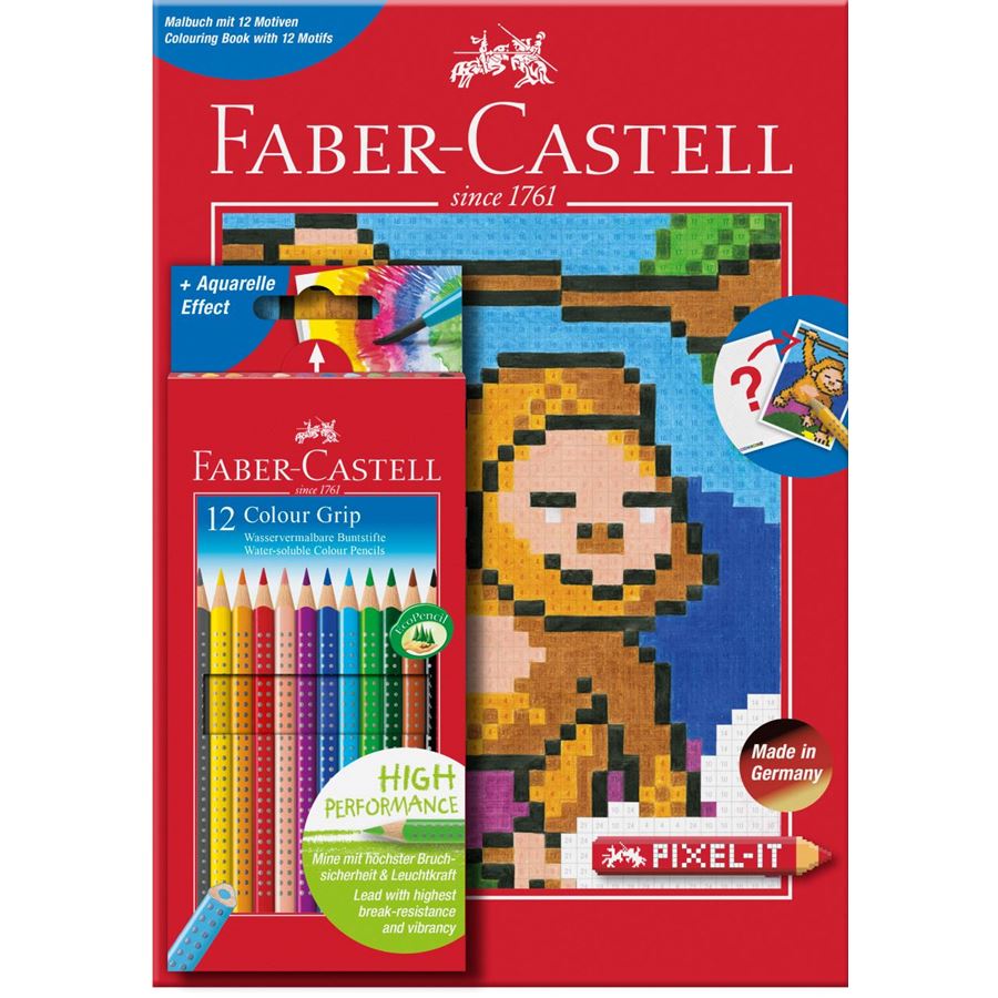 Faber-Castell - Set cadeau x12 Colour Grip + Livre de coloriage PIXEL
