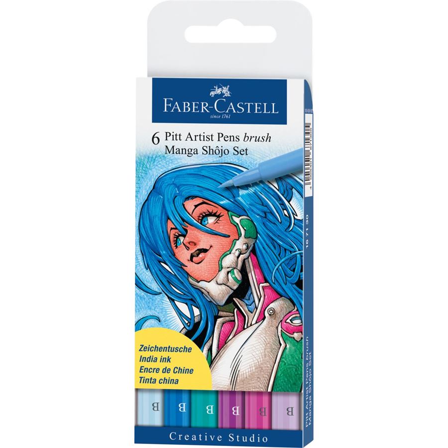 Faber-Castell - Pitt Artist Pen Brush Tuschestift, 6er Etui, Manga Shôjo