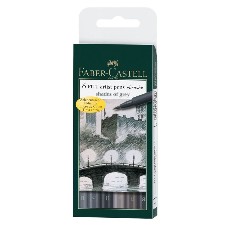 Faber-Castell - Pitt Artist Pen Brush Tuschestift, 6er Etui, Shades of grey