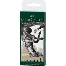 Faber-Castell - Feutre Pitt Artist Pen, boîte de 6, noir, XXS/XS/S/F/M/1.5
