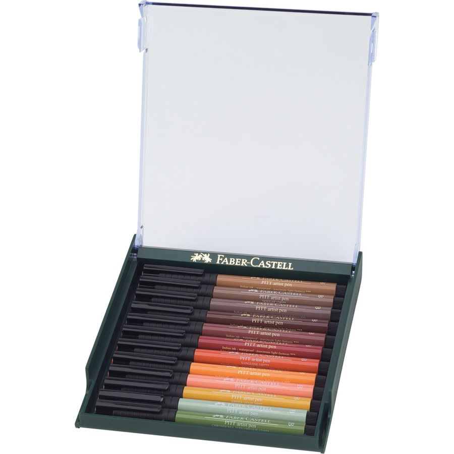 Faber-Castell - Feutres Pitt Artist Pen Brush, boîte de 12, couleurs terre