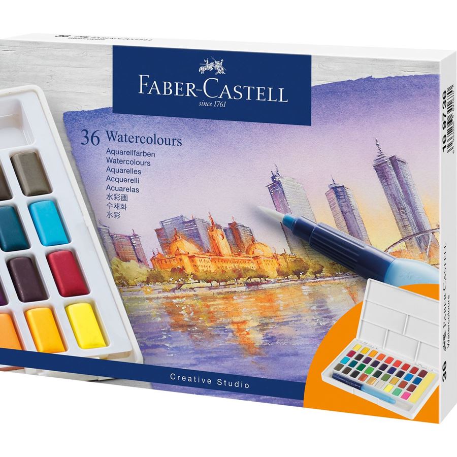Faber-Castell - Aquarelles en godets, boîte de 36
