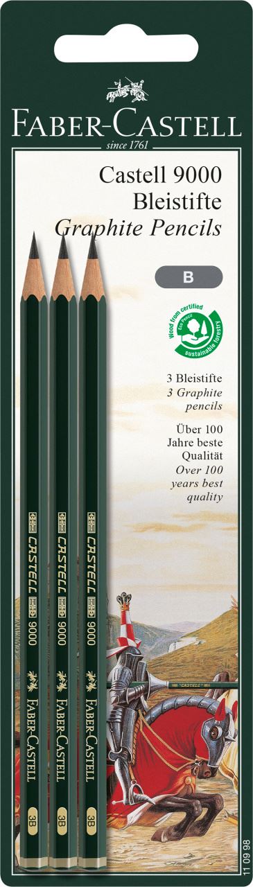 Faber-Castell - Blister de 3 crayon graphite Castell 9000 B