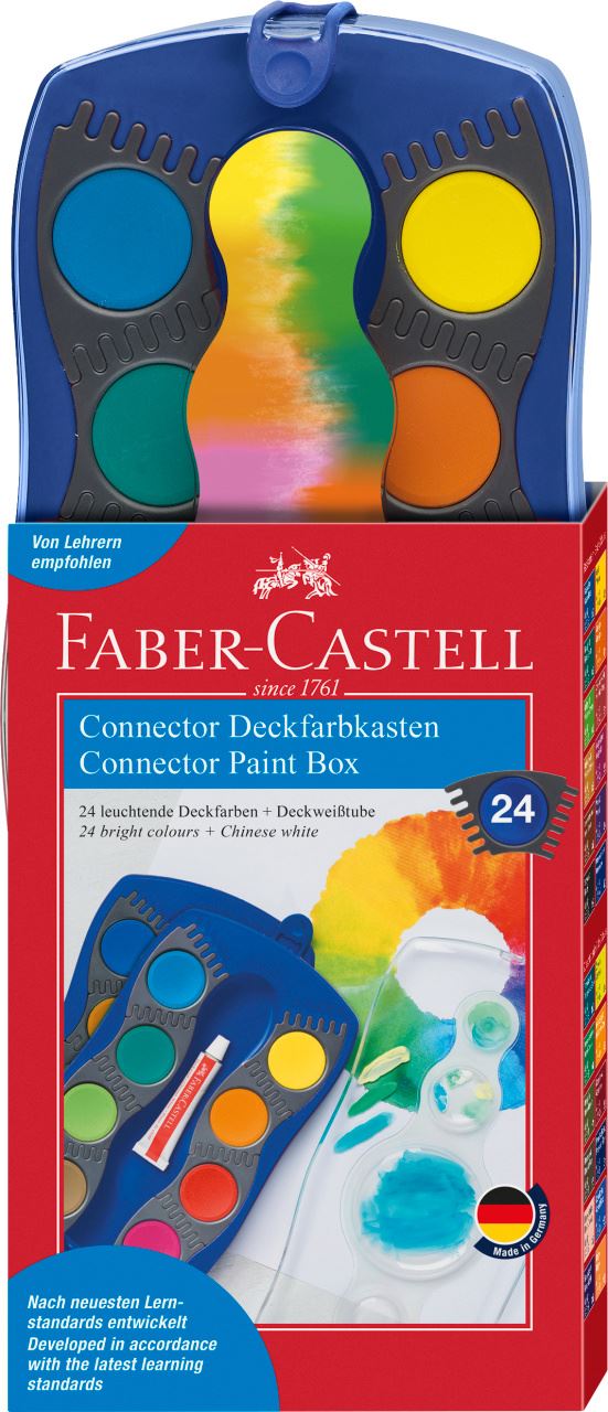 Faber-Castell - Connector Farbkasten, blau, 24 Farben plus Deckweiß
