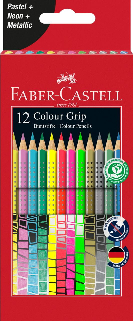 Faber-Castell - Colour Grip Buntstift, 12er Kartonetui mit Sonderfarben
