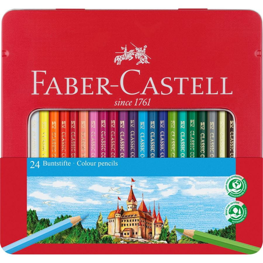 Faber-Castell - Boîte métal x24 crayons de couleur hexagonaux avec fenêtre