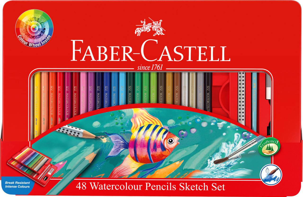 Faber-Castell - Boîte métal crayons aquarellables x 48