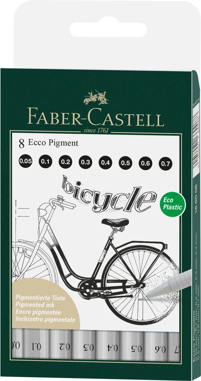 Faber-Castell - Ecco Pigment Tintenschreiber, 8er Etui, schwarz