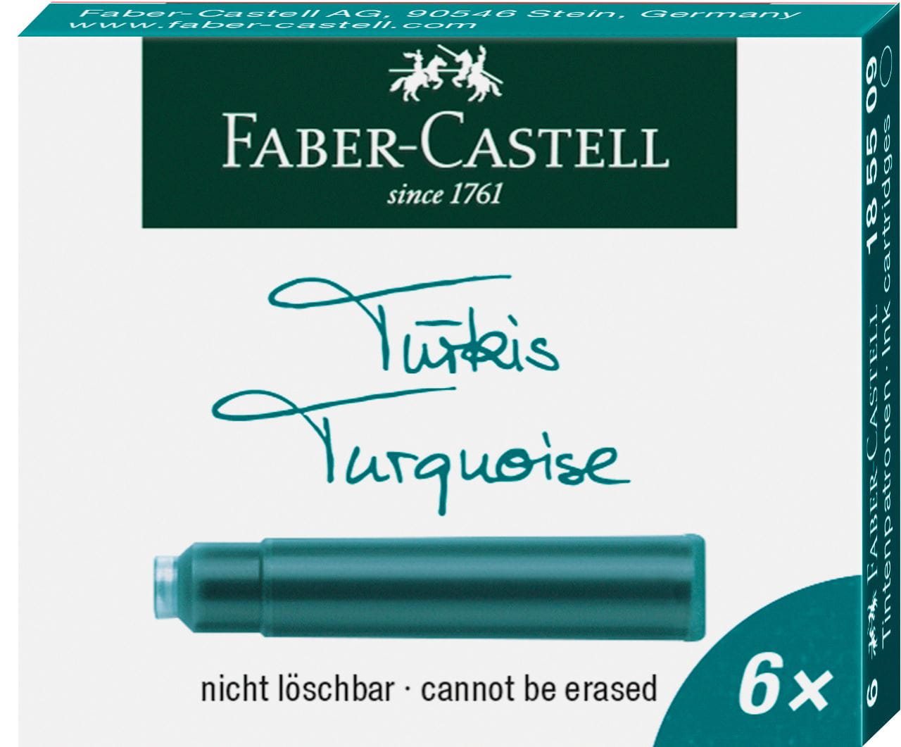 Faber-Castell - Cartouches d'encre standard Turquoise, étui de 6