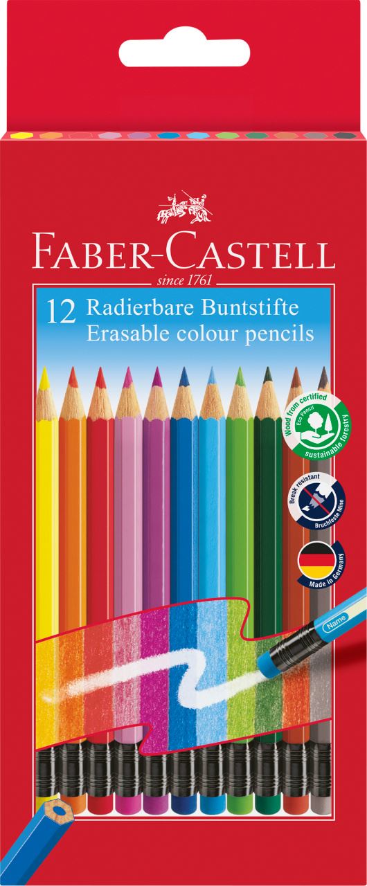 Faber-Castell - Classic Colours Radierbare Buntstifte, 12er Kartonetui