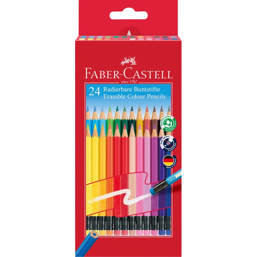 Faber-Castell - Crayons de couleur gommables Étui carton de 24 pces