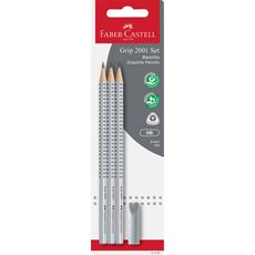 Faber-Castell - 3 crayon graphite Grip 2001, HB + 1 gomme
