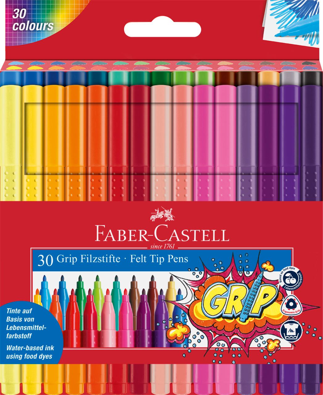 Faber-Castell - Pochette de 30 feutres Grip Colour Marker