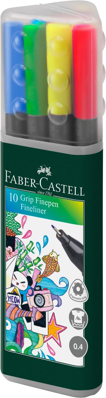 Faber-Castell - Grip Fineliner, 0.4, 10er Kunststoffköcher