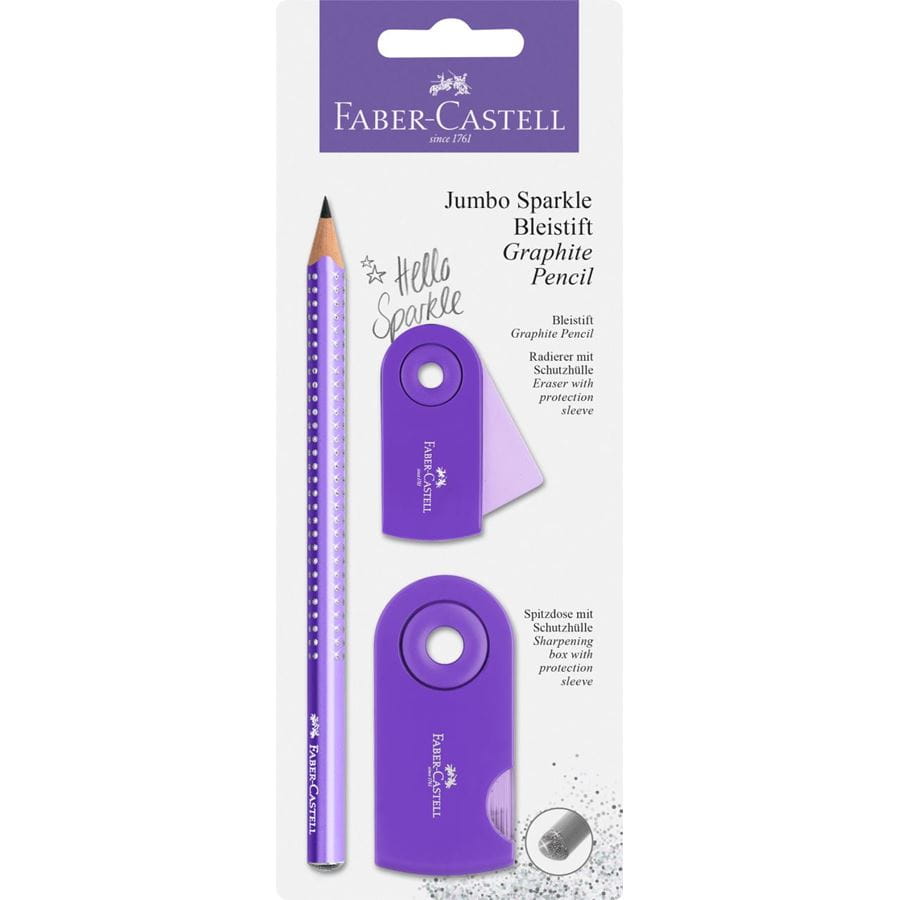 Faber-Castell - Jumbo Sparkle Bleistifte Schreibset, lila, 3-teilig