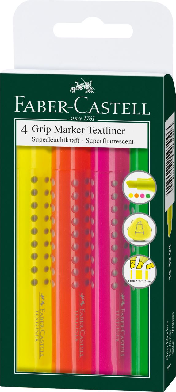 Faber-Castell - Grip Marker Textliner, 4er Etui