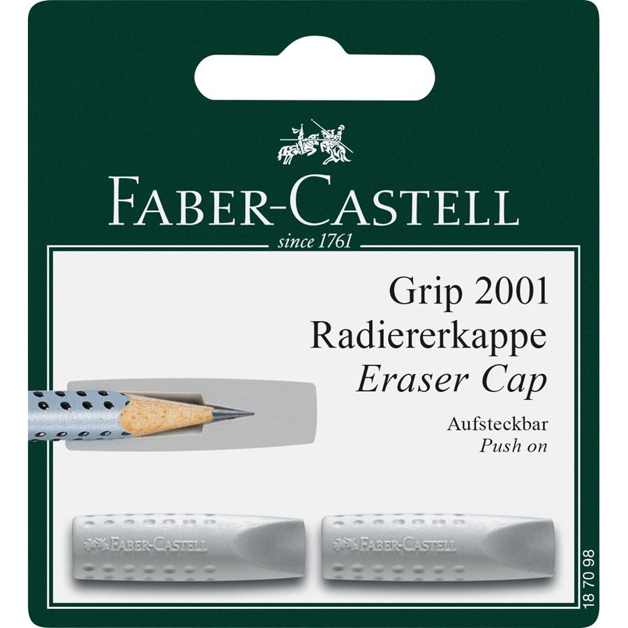 Faber-Castell - Grip 2001 eraser cap Radierer, grau, 2er Set