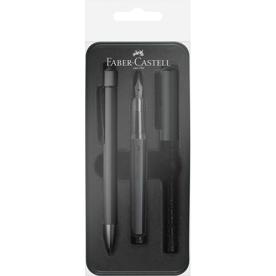 Faber-Castell - Hexo Set: Füller M und Kugelschreiber schwarz matt