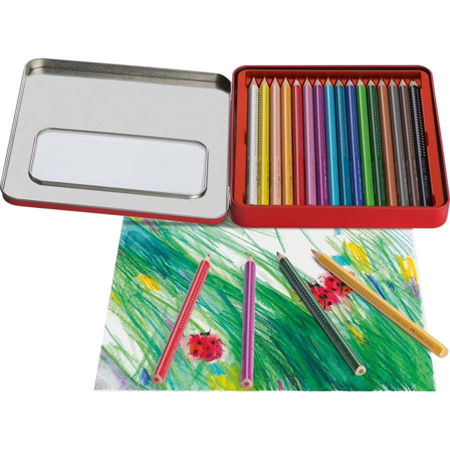 Faber-Castell - Crayons de couleur Jumbo Grip boîte métal de 16 pièces