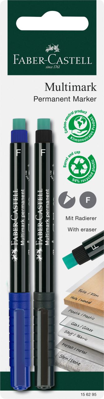 Faber-Castell - Multimark Folienstift permanent, F, blau/schwarz