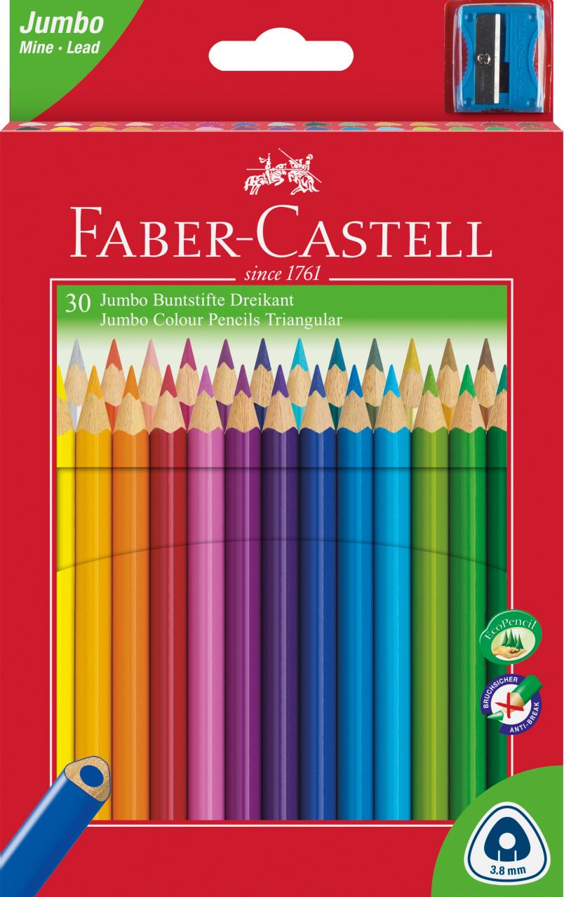 Faber-Castell - Jumbo Dreikant Junior Buntstifte, 30er Kartonetui