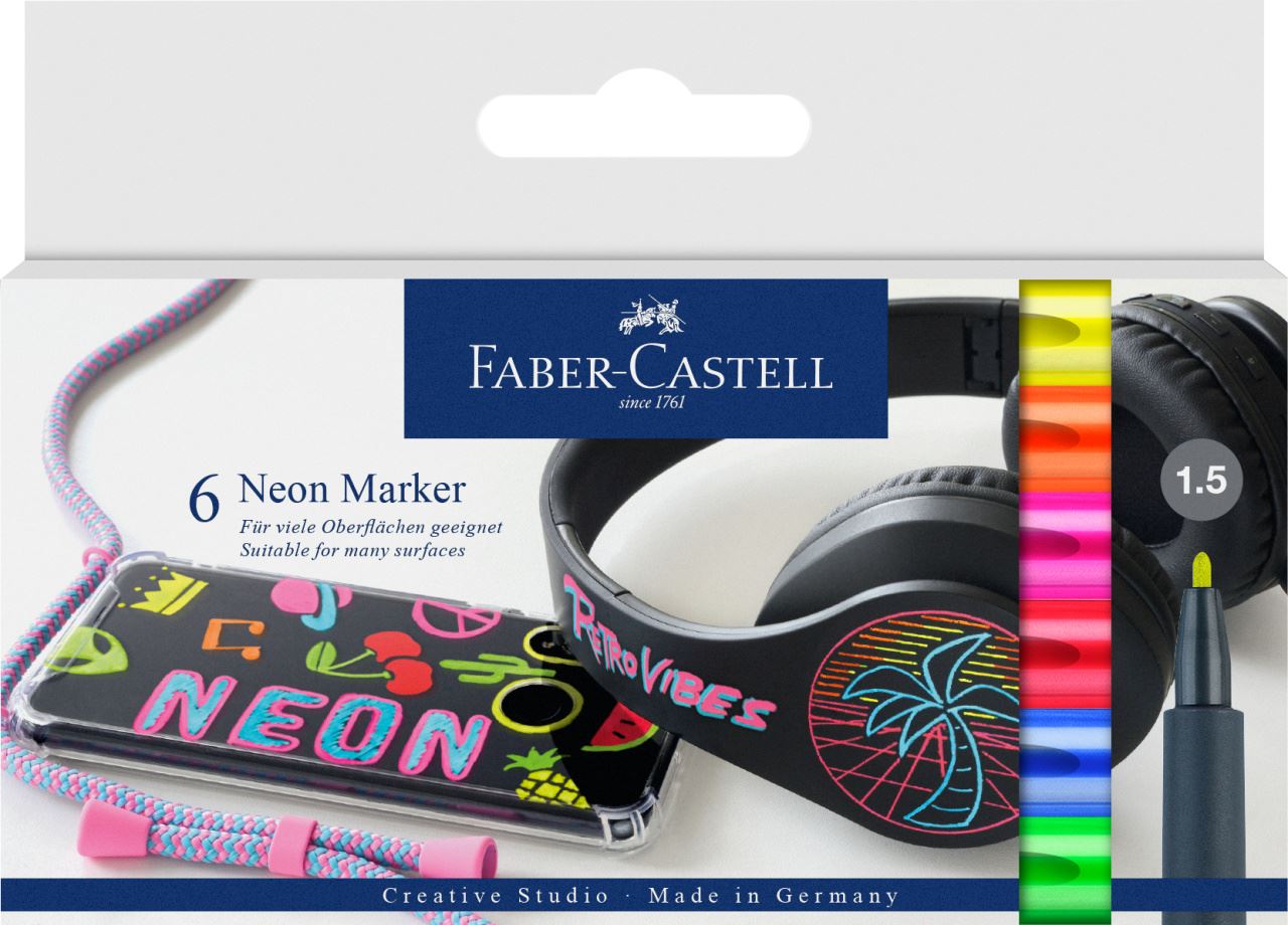 Faber-Castell - Marqueurs Neon, étui de 6 pièces