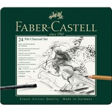 Faber-Castell - Set de fusains Pitt Charcoal, boîte métal de 24 pièces