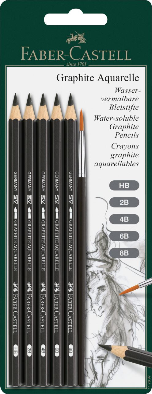 Faber-Castell - Crayons Graphite Aquarelle, blister de 5