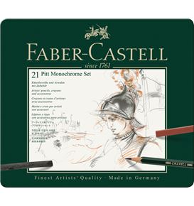 Faber-Castell - Set de crayons Pitt Monochrome, boîte métal de 21 pièces