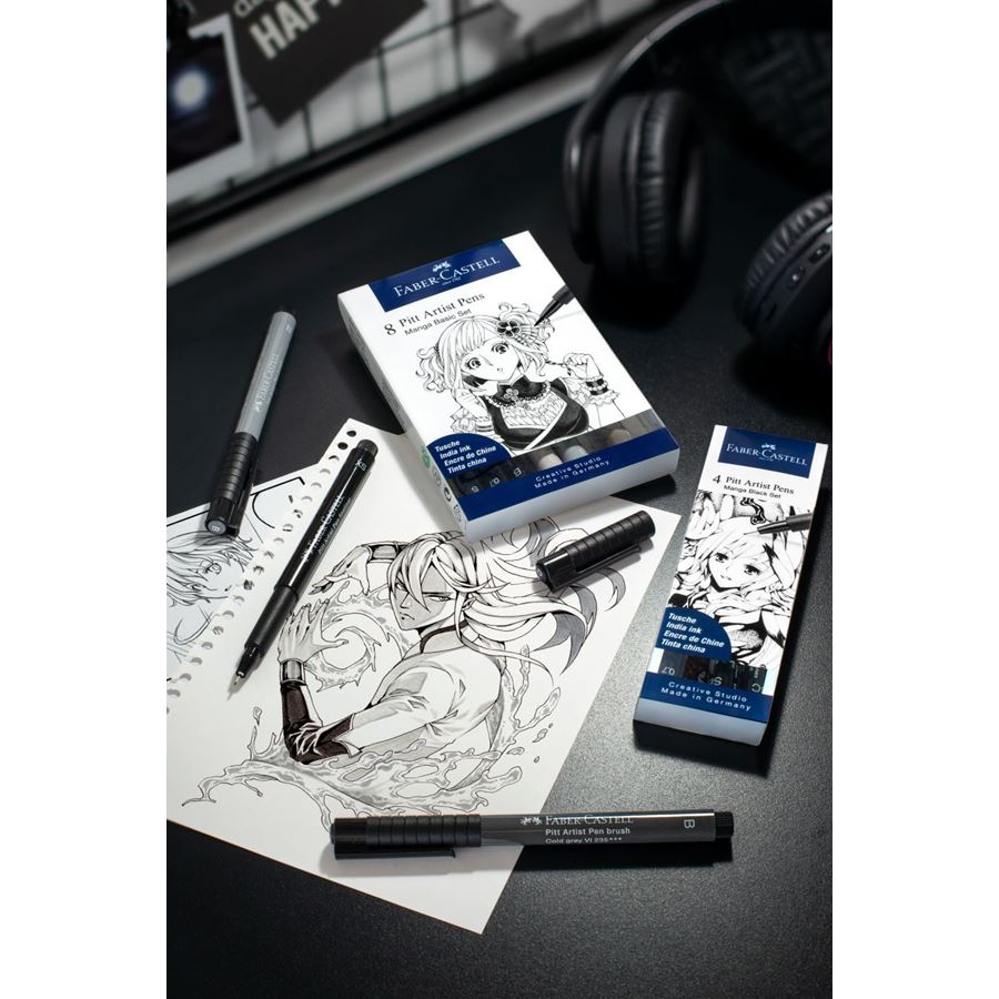 Faber-Castell - Pitt Artist Pen Tuschestift, 8er Etui, Manga Basic Set