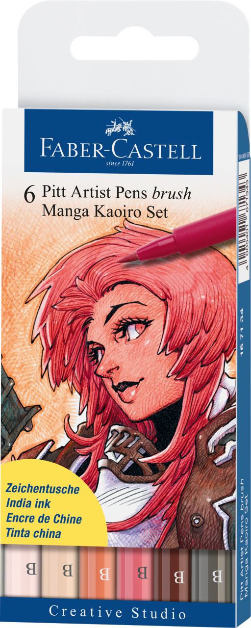 Faber-Castell - Pitt Artist Pen Brush Tuschestift, 6er Etui, Manga Kaoiro