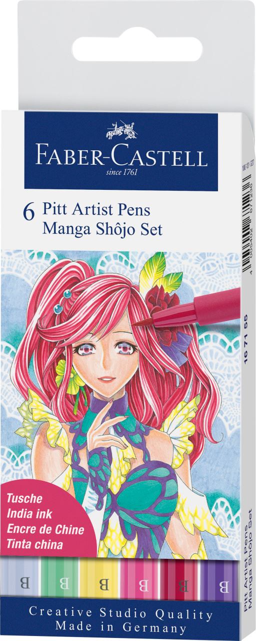 Faber-Castell - Feutre Pitt Artist Pen, boîte de 6, Manga Shôjo