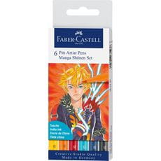 Faber-Castell - Pitt Artist Pen Brush Tuschestift, 6er Etui, Manga Shônen