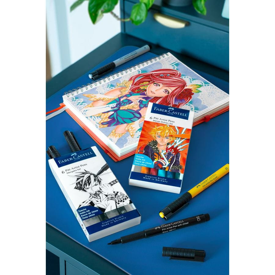 Faber-Castell - Feutre Pitt Artist Pen, boîte de 6, Manga Shônen