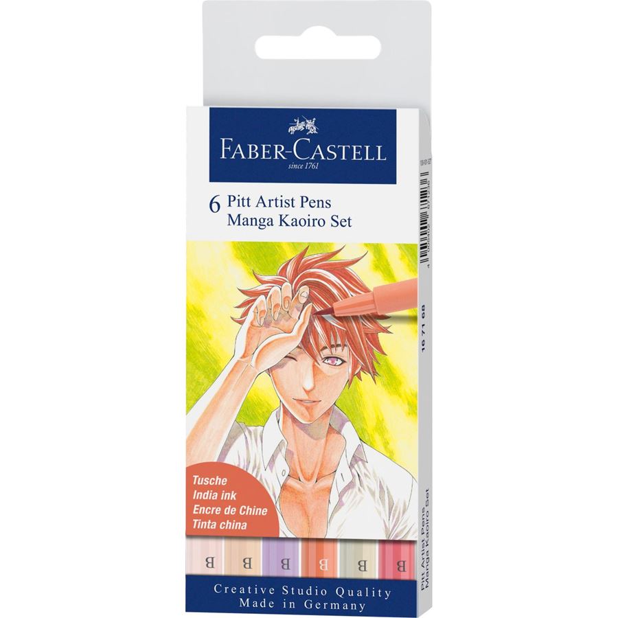 Faber-Castell - Feutre Pitt Artist Pen, boîte de 6, Manga Kaoiro
