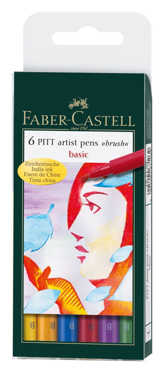 Faber-Castell - Feutre Pitt Artist Pen, boîte de 6, couleurs de base