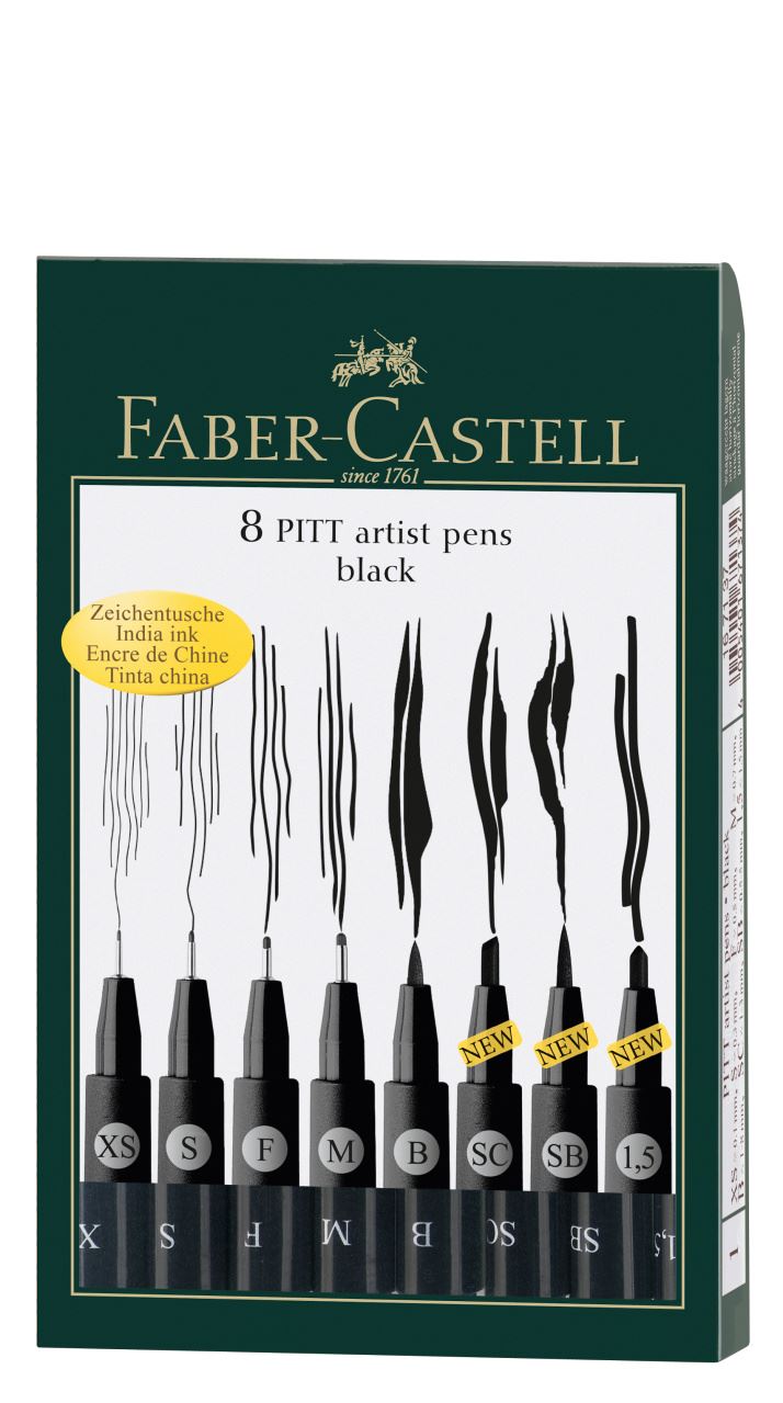 Faber-Castell - Pitt Artist Pen Tuschestift, 8er Etui, schwarz