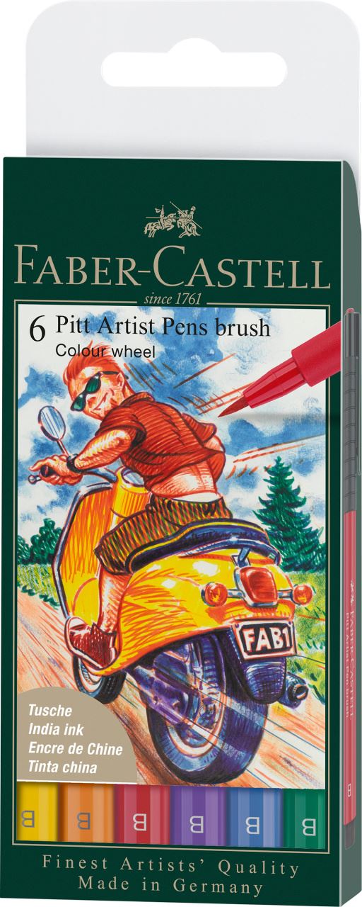 Faber-Castell - Pitt Artist Pen Brush Tuschestift, 6er Etui, Colour wheel