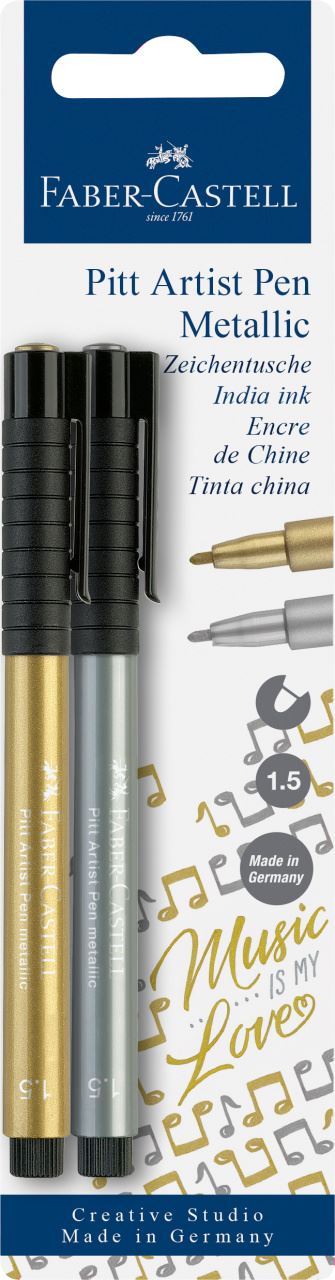Faber-Castell - Pitt Artist Pen Metallic 1.5 Tuschestift, gold/silber