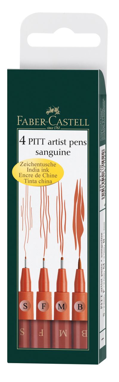 Faber-Castell - Feutre Pitt Artist Pen, boîte de 4, sanguine, S/F/M/B