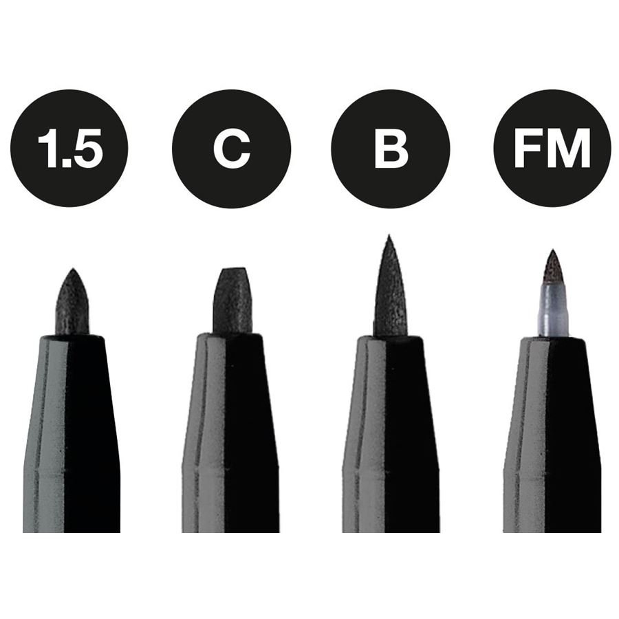 Faber-Castell - Feutre Pitt Artist Pen, boîte de 4, noir, 1.5/C/B/FM